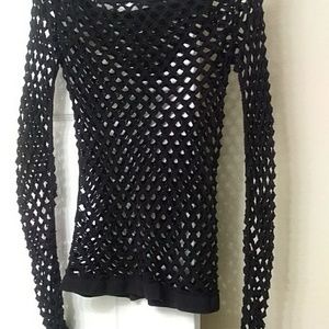 Gothic Net Netted Stretchy Black Long Sleeve Shirt